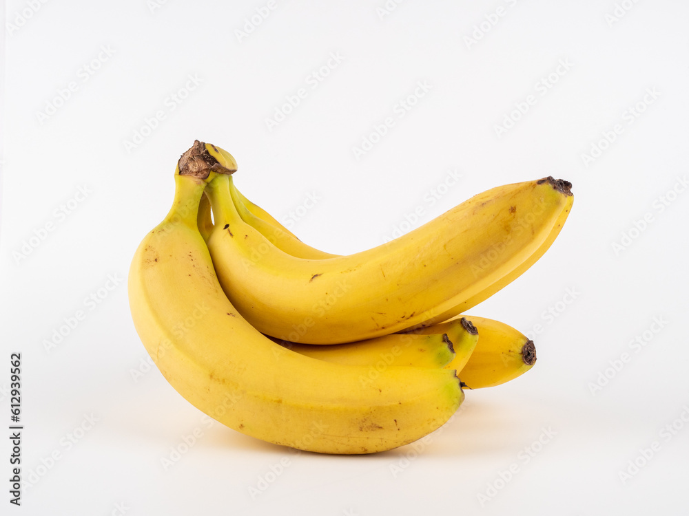 Ripe bananas on a white background. Bananas close up.