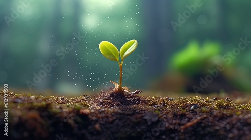 Tiny green plant. Little sprout. AI generated.