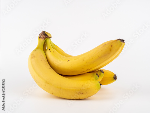 Ripe bananas on a white background. Bananas close up.