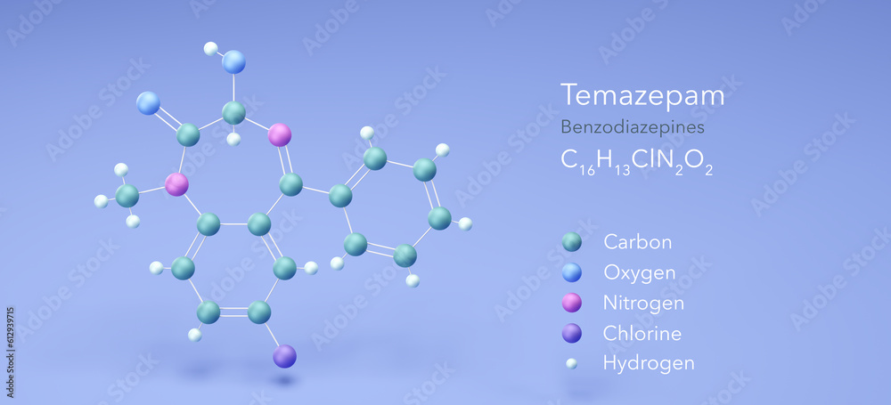 temazepam molecule, molecular structures, restoril, 3d model ...