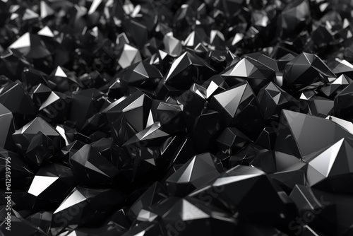 3d render  abstract black crystal background  faceted texture  macro panorama  wide panoramic polygonal wallpaper  generative ai