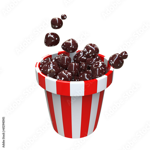 bucket filled with popcorn candy 3d illustration isolated icon photo