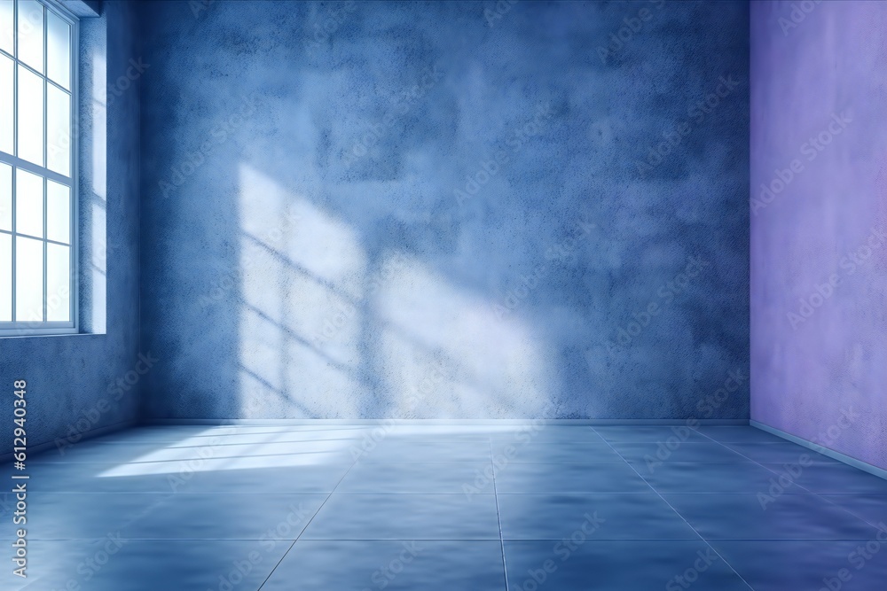 Empty room with indigo gradient texture wall. Generative AI Empty room with indigo gradient texture wall. Generative AI