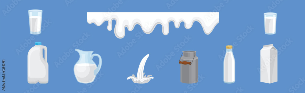 Milk White Liquid Food and Dairy Product Vector Set Milk White Liquid Food and Dairy Product Vector Set