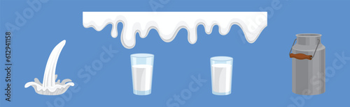Milk White Liquid Food and Dairy Product Vector Set