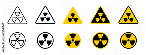 Radiation icon set. Radioactive threat alert icons. Hazard danger sign
 photo