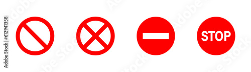 Stop red sign. Stop, prohibited, forbidden, cross icon collection. EPS 10