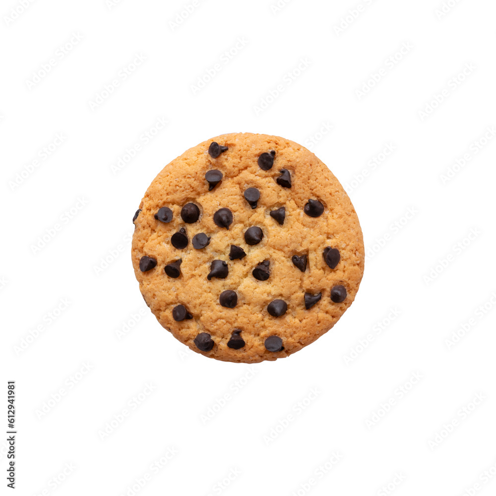 Cookies with chocolate drops, insulated on a white background. Close-up, top view. Cookies with chocolate drops, insulated on a white background. Close-up, top view.
