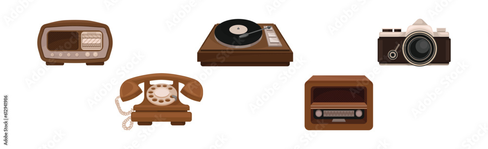 Retro Electronic Device with Telephone, Camera and Radio Vector Set. Retro Electronic Device with Telephone, Camera and Radio Vector Set.