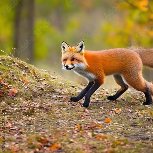 Cute Red Fox, Vulpes vulpes in fall forest. Beautiful animal in the nature habitat. Wildlife scene from the wild nature, Germany, Europe