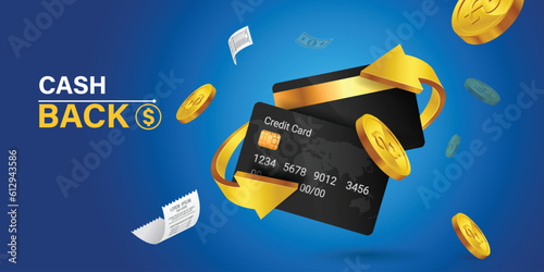 Cash back, money saving vector concept with dollar coins, wallet, arrows, credit card.Guarantee bonus program finance sticker. Online shopping, cash back sale offer emblem,Cash back service, financial