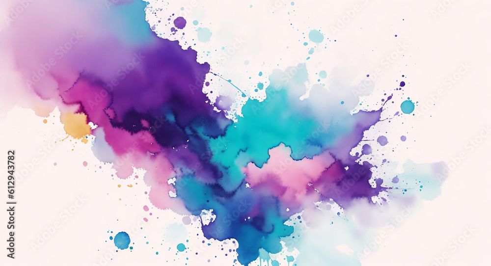 Background with colorful watercolor splashes. AI