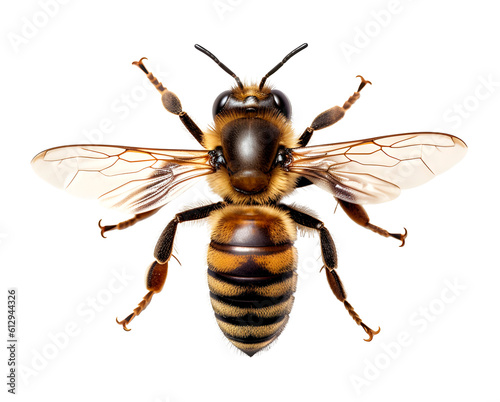 Big Bee on white background, macro concept, realistic 3D illustration, generative ai