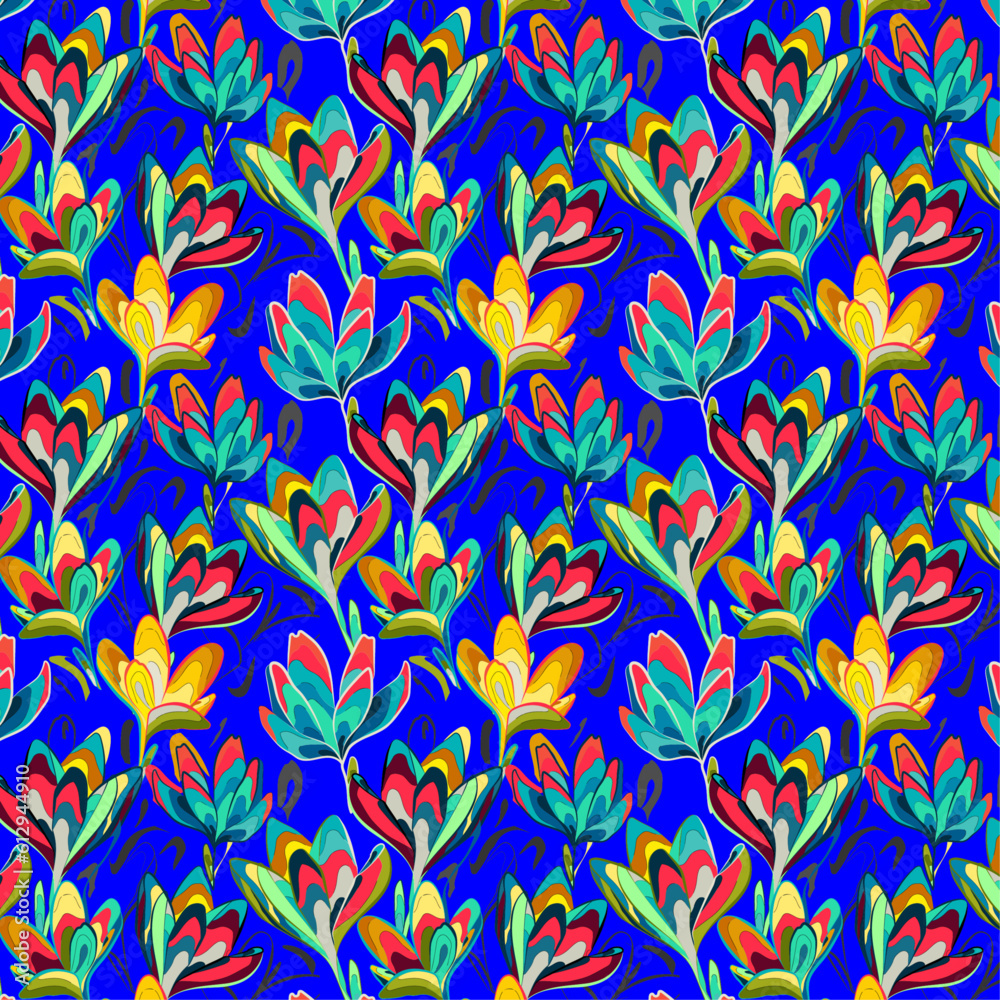 pattern bright iridescent abstract bright colored flowers bouquet background blue
leaves petals composition of flowers