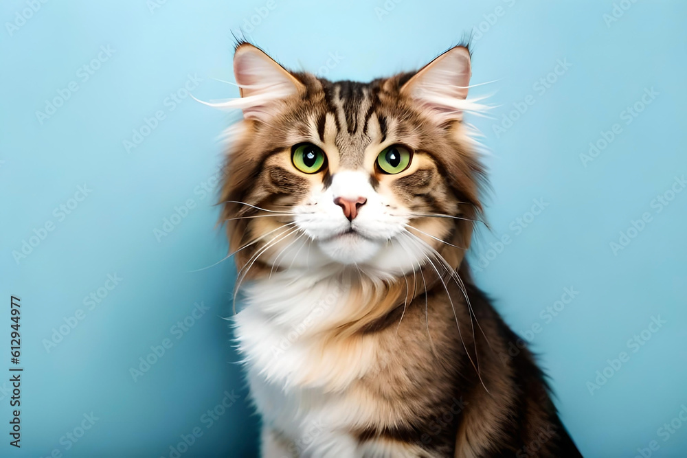 American Curl cat on light blue background