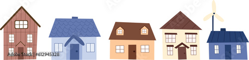 Set of cute tiny houses. Vector collection of buildings