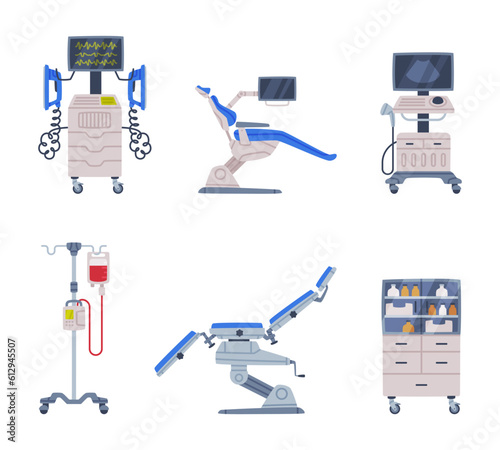 Different Medical Equipment and Diagnostic Device Vector Set