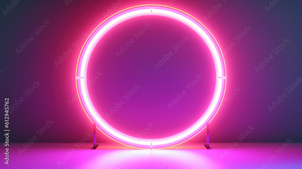 Fototapeta premium Neon light frame, pink yellow, copy space.