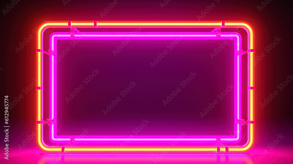Neon light frame, pink yellow, copy space. Neon light frame, pink yellow, copy space.