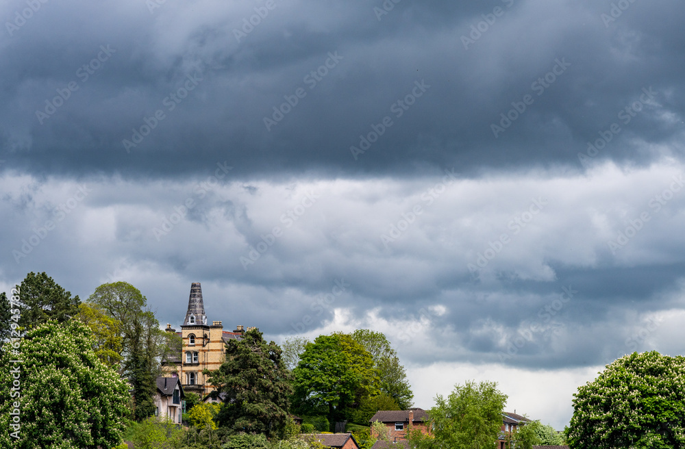 Obraz premium Unique conical roof and tower on Ardmillan House on hilltop in Oswestry Shropshire