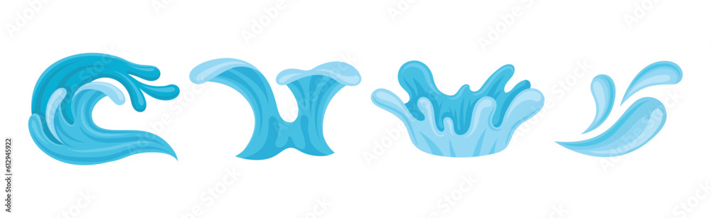 Blue Water Splashes as Aqua Motion with Drops Vector Set Blue Water Splashes as Aqua Motion with Drops Vector Set