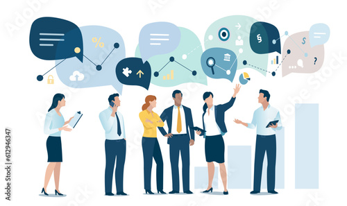 Project, plan, strategy. Presentation. Discussing business plan. Vector illustration