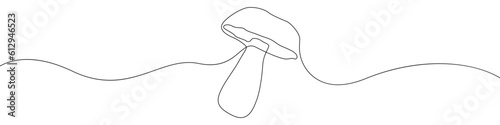 Mushroom icon line continuous drawing vector. One line Champignon vector background. Half a mushroom icon. Continuous outline of a Mushroom.