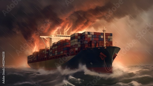 cargo ship in storm at sea
