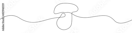 Mushroom icon line continuous drawing vector. One line Champignon vector background. Half a mushroom icon. Continuous outline of a Mushroom.