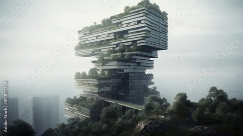 Future megabuilding taken by nature AI-Generated photo