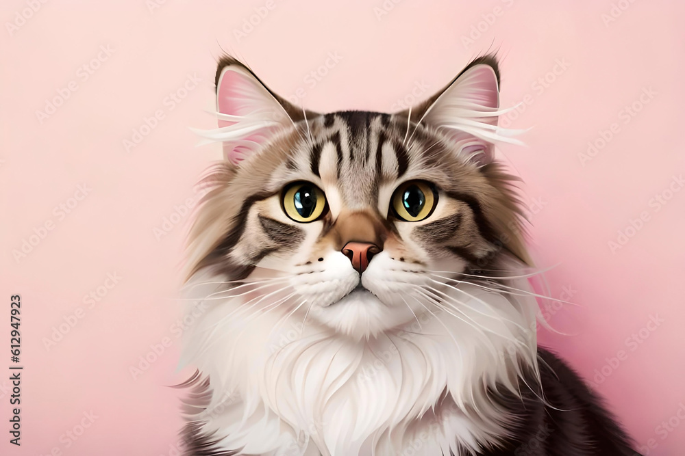 Ragamuffin cat on light pink background