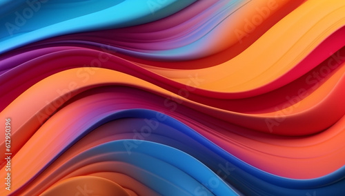 Graceful Fluidity: Vibrant Abstract Color Gradient Waves Crafted from Paper, Generative AI