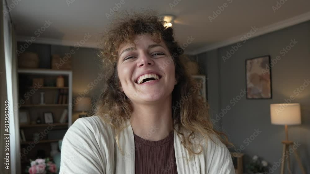 Portrait of adult beautiful natural curly hair caucasian woman home Portrait of adult beautiful natural curly hair caucasian woman home