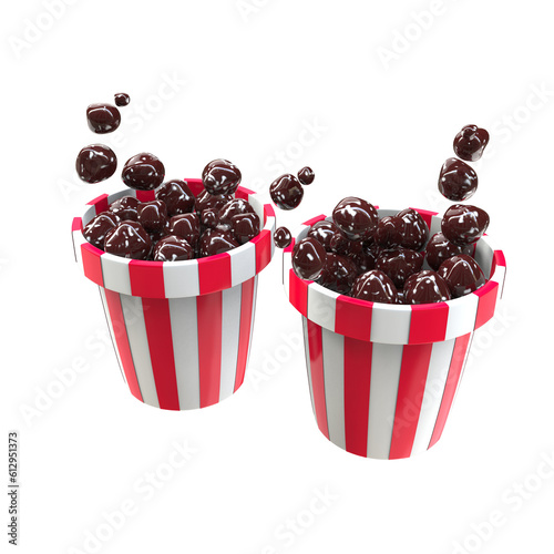 bucket filled with popcorn candy 3d illustration isolated icon photo