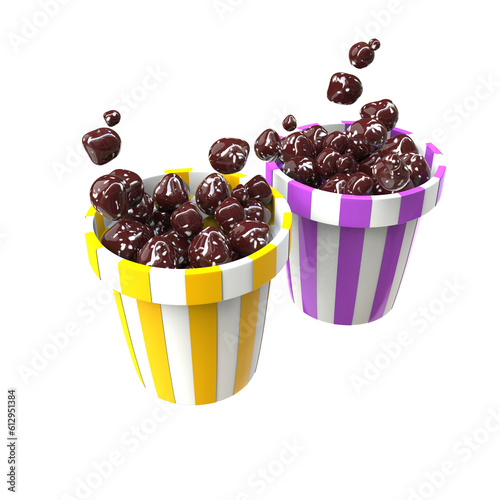 bucket filled with popcorn candy 3d illustration isolated icon photo