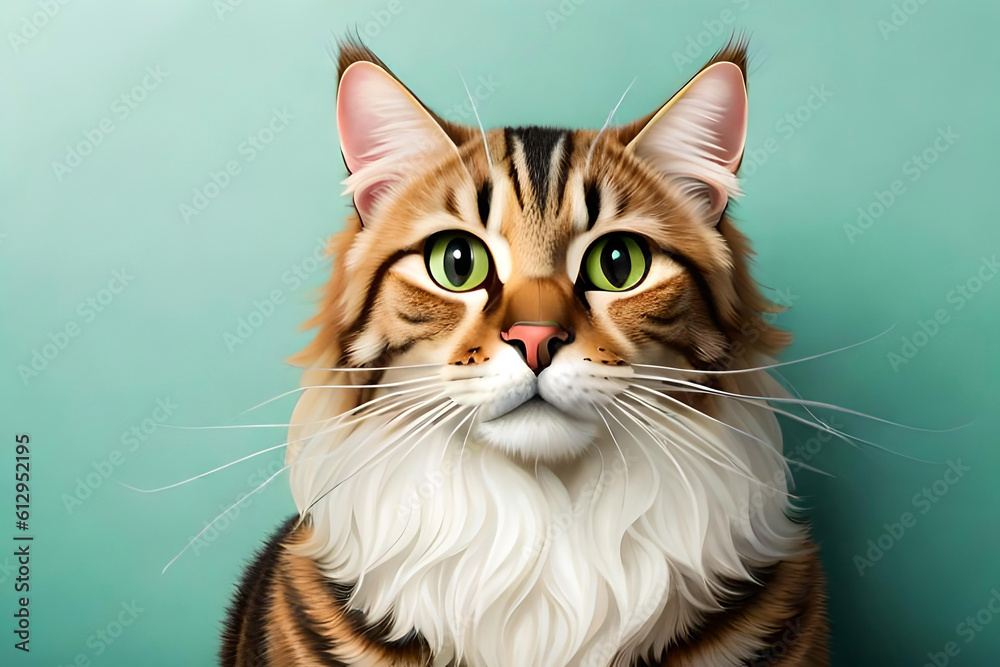 Pixiebob cat on light green background