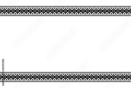 Ethnic geometric fabric pattern Cross Stitch.Ikat embroidery Ethnic oriental Pixel black white background. Abstract,vector,illustration. Texture,clothing,frame,decoration,motifs,silk wallpaper.