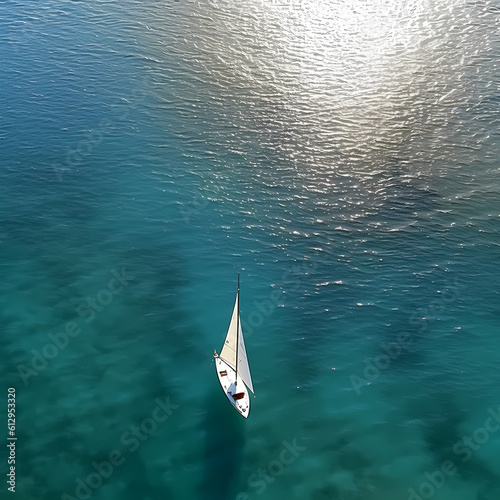 Sailing Boat at Sea Aerial View. Generative AI