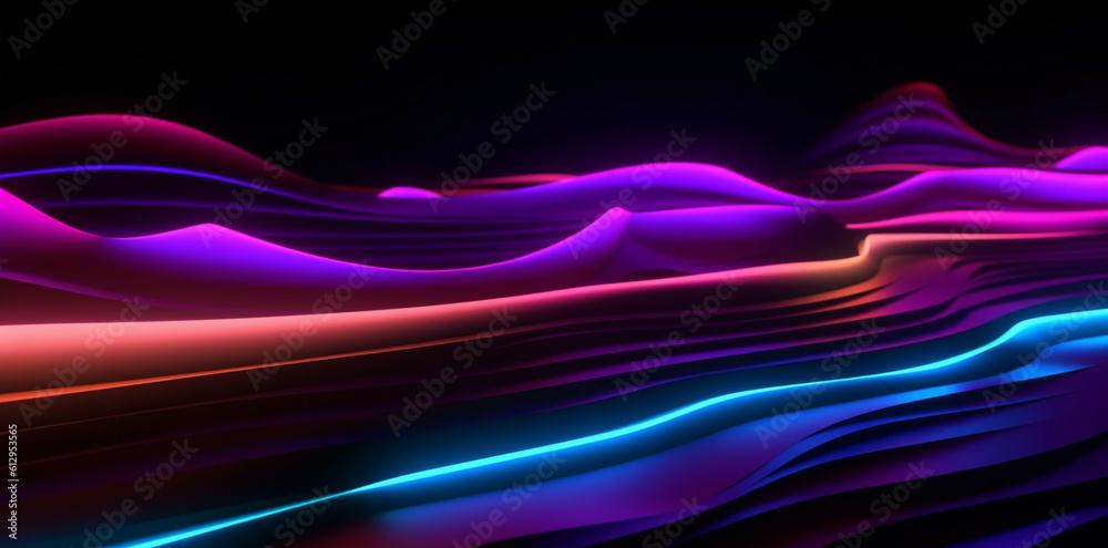 Dynamic Gradient: Vibrant Purple and Blue Abstract Wave Patterns, Generative AI
