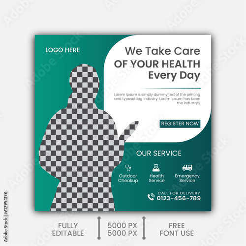 Medical Social Media Post Layouts with Teal Accents Healthcare Social Media Post Layout  medical healthcare social media post design for hospital clinic and doctor banner template
