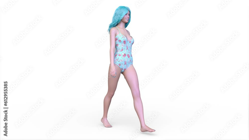 歩く水着姿の女性