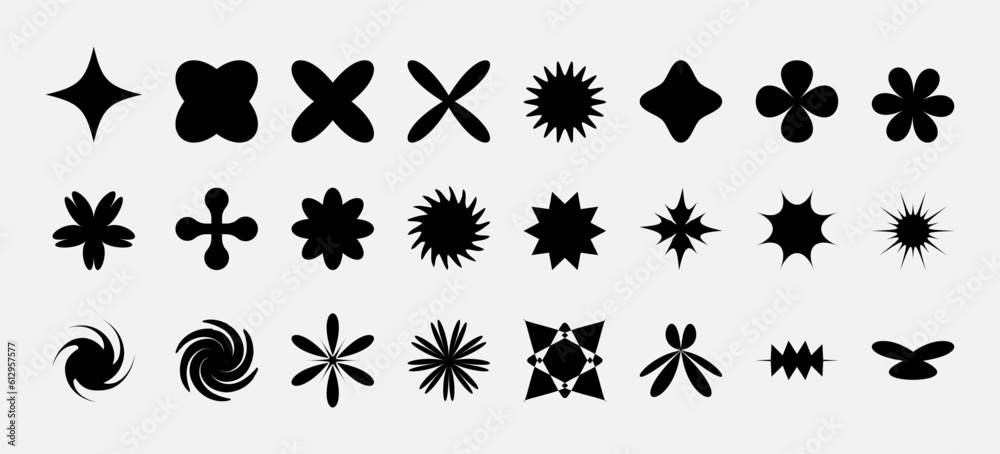 Fototapeta premium Set of black bauhaus shapes. Futuristic y2k elements 
