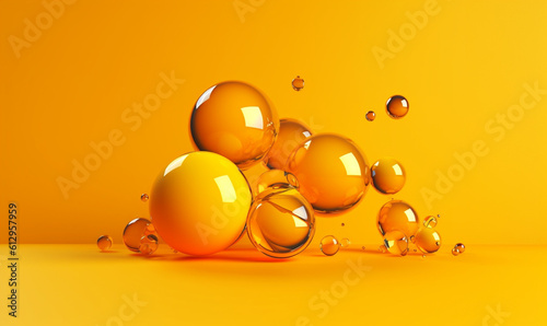 Gleaming Harmony: Translucent Glass Bubbles on a Yellow Background ,Generative AI