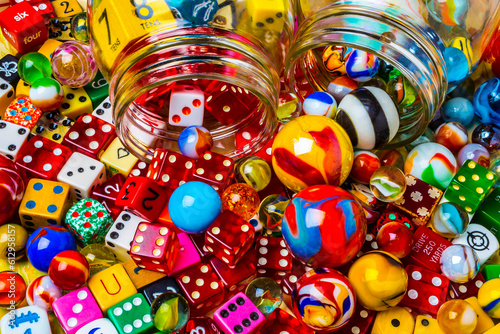 Wonderful Colored Marbles And Dice