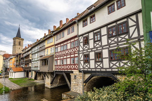 Merchants Bridge, Kraemerbruecke in Erfurt, Germany. It is built over entirely with houses photo