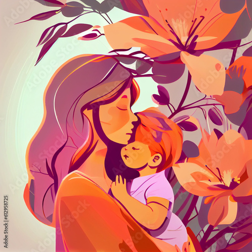 Mother with her little child created with Generative AI technology