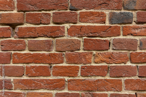 Background of a red brick wall. Close-up