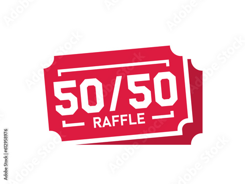 Red 50-50 raffle ticket icon. Clipart image isolated on white background