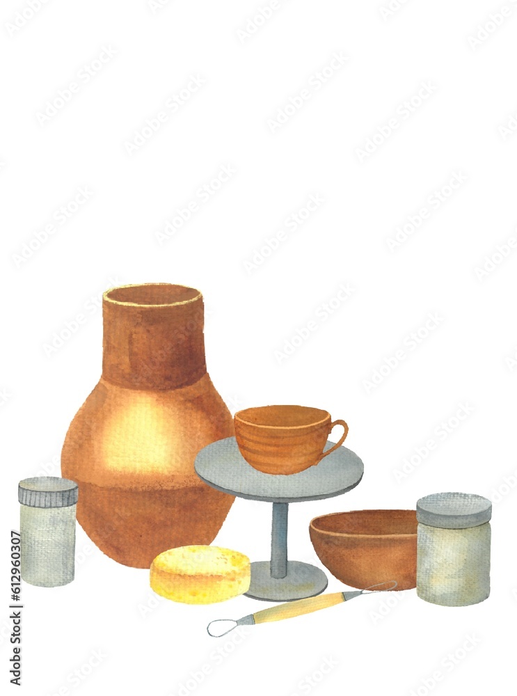 set for ceramics, pottery, tools for sculpture, pottery, dishes, tools
