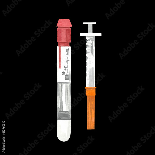 IVF injections, syringe pen with hormones, medicines, syringes hand-drawn in watercolor photo